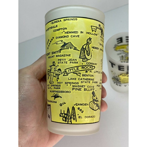 VTG 70’s 3PC HAZEL ATLAS Yellow Souvenir Tumblers Glasses, H3”XW2.5” AR, TN & NC - Picture 3 of 8